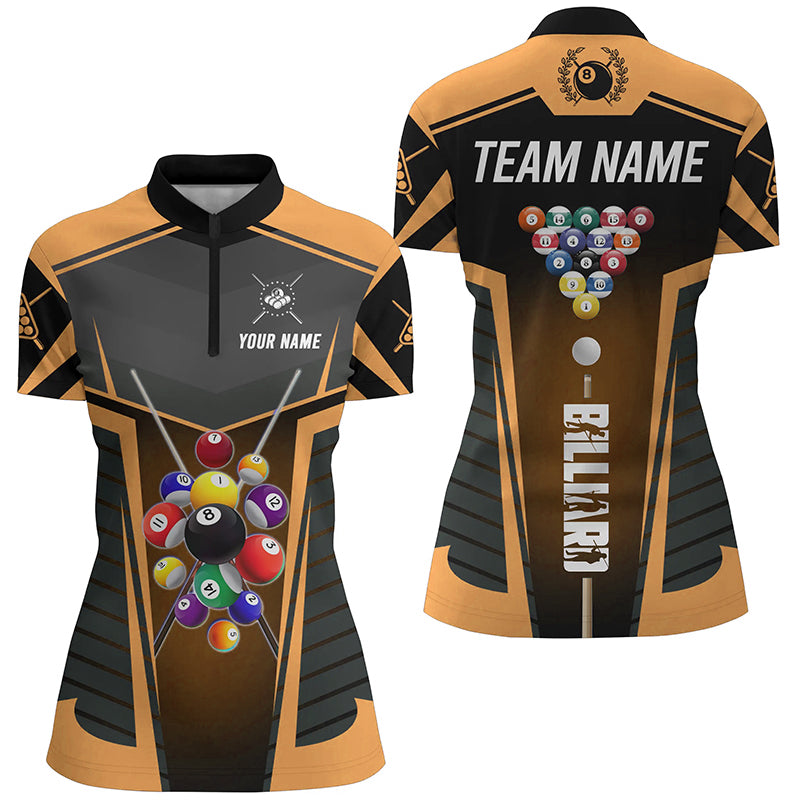 Personalized Orange Jerseys Billiard Balls Women Polo & 1/4 Zip Shirts Custom 3D Pool League Shirts TDM1612
