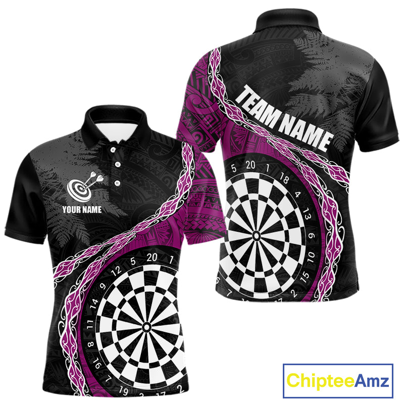 Custom Black And Purple Tribal Darts Shirts For Men | Team Polo & Quarter Zip Darts Jerseys TDM3991