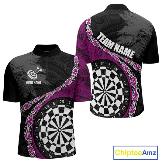 Custom Black And Purple Tribal Darts Shirts For Men | Team Polo & Quarter Zip Darts Jerseys TDM3991