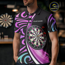 Load image into Gallery viewer, Funny Neon Purple Tribal Dart Shirts For Men – Custom Team Darts Jersey Polo &amp; Quarter Zip TDM3993