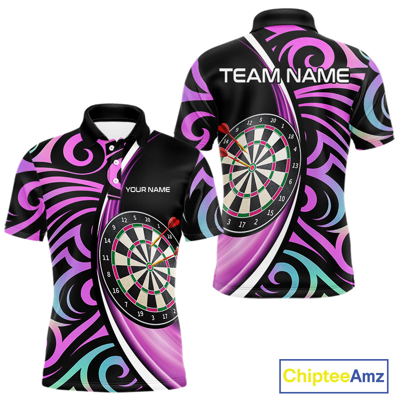 Funny Neon Purple Tribal Dart Shirts For Men – Custom Team Darts Jersey Polo & Quarter Zip TDM3993