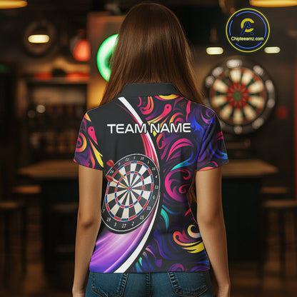 Funny Colorful Neon Swirl Pattern Custom Dart Shirts For Women, Team Polo & Quarter Zip Dart Jerseys TDM3994