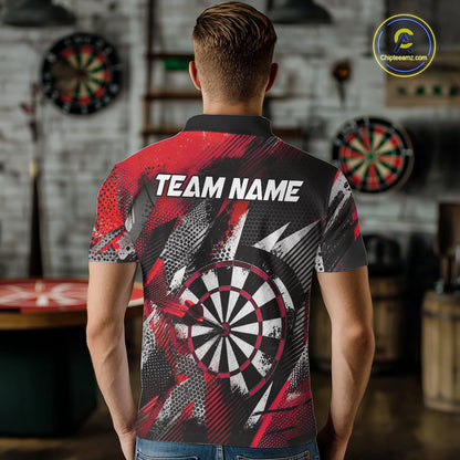 Personalized Red Geometric Grunge Darts Shirt For Men Custom Darts Team Jersey Polo & 1/4 Zip TDM6508