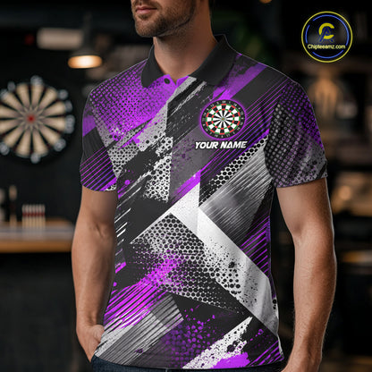 Personalized Purple Geometric Grunge Darts Shirt For Men Custom Darts Team Jersey Polo & 1/4 Zip TDM6509