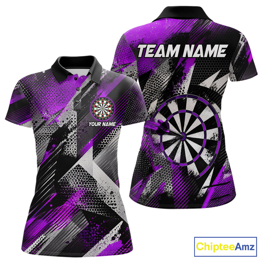 Personalized Purple Geometric Grunge Darts Shirt For Women Custom Darts Team Jersey Polo & 1/4 Zip TDM6509