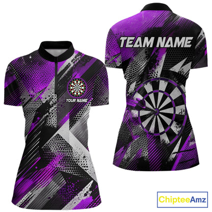 Personalized Purple Geometric Grunge Darts Shirt For Women Custom Darts Team Jersey Polo & 1/4 Zip TDM6509