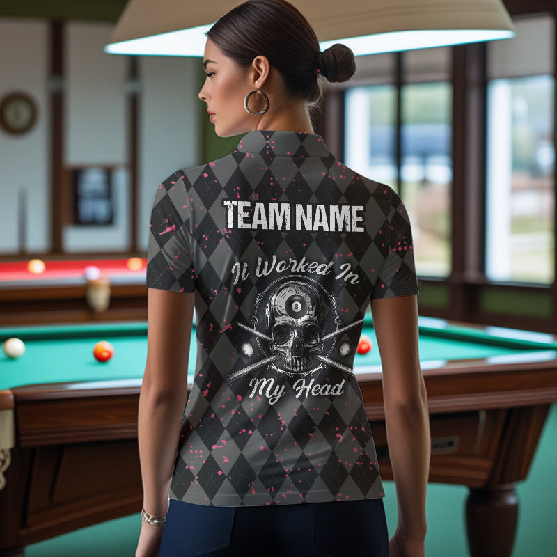 Billiard Skull It Worked In My Head Custom Argyle Pattern Women Billiard Shirts, Pool Team Jerseys TDM1811