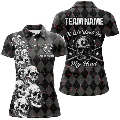 Billiard Skull It Worked In My Head Custom Argyle Pattern Women Billiard Shirts, Pool Team Jerseys TDM1811