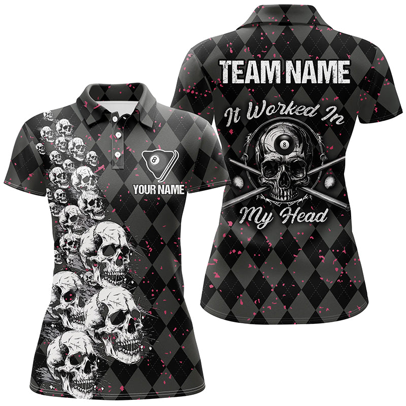 Billiard Skull It Worked In My Head Custom Argyle Pattern Women Billiard Shirts, Pool Team Jerseys TDM1811