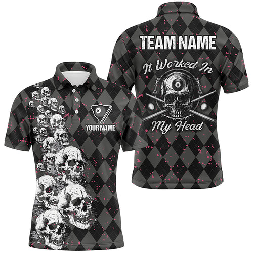 Billiard Skull It Worked In My Head Custom Argyle Pattern Men Billiard Shirts, Pool Team Jerseys TDM1811