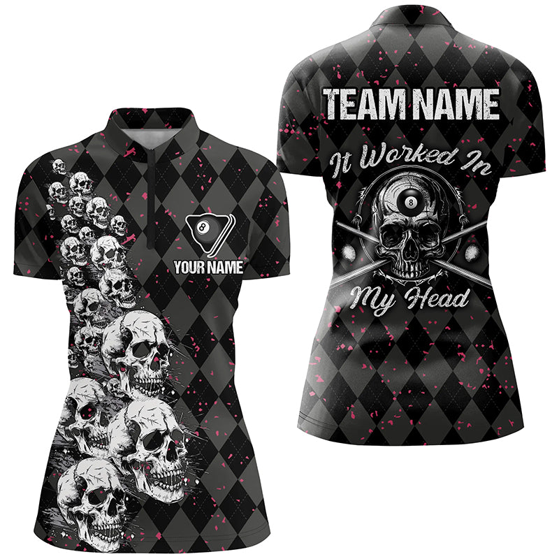 Billiard Skull It Worked In My Head Custom Argyle Pattern Women Billiard Shirts, Pool Team Jerseys TDM1811