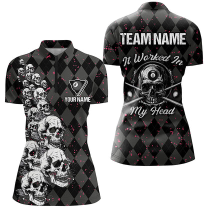 Billiard Skull It Worked In My Head Custom Argyle Pattern Women Billiard Shirts, Pool Team Jerseys TDM1811