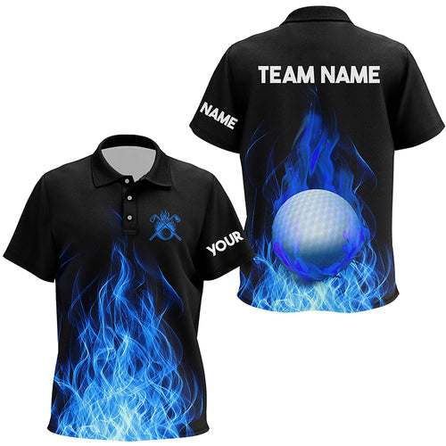 Kid Golf Polo Shirts Custom Golf Ball Fire Flame Golf Outfit For Kid, Best Golf Gifts |Blue TDM1817