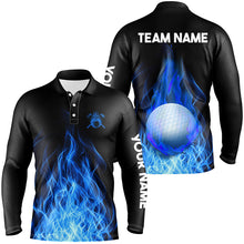 Load image into Gallery viewer, Mens Golf Polo Shirts Custom Golf Ball Fire Flame Golf Outfit For Men, Best Golf Gifts |Blue TDM1817