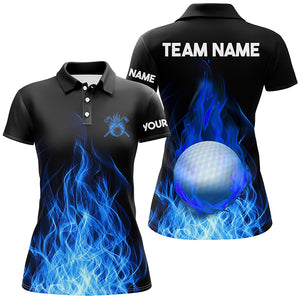 Womens Golf Polo Shirts Custom Golf Ball Fire Flame Golf Outfit For Ladies, Best Golf Gifts |Blue TDM1817