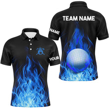 Load image into Gallery viewer, Mens Golf Polo Shirts Custom Golf Ball Fire Flame Golf Outfit For Men, Best Golf Gifts |Blue TDM1817