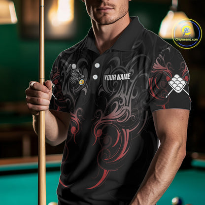 Personalized 9 Ball Tribal Billiard Shirts For Men Custom Grim Reaper 9 Ball Pool Team Jerseys TDM4184