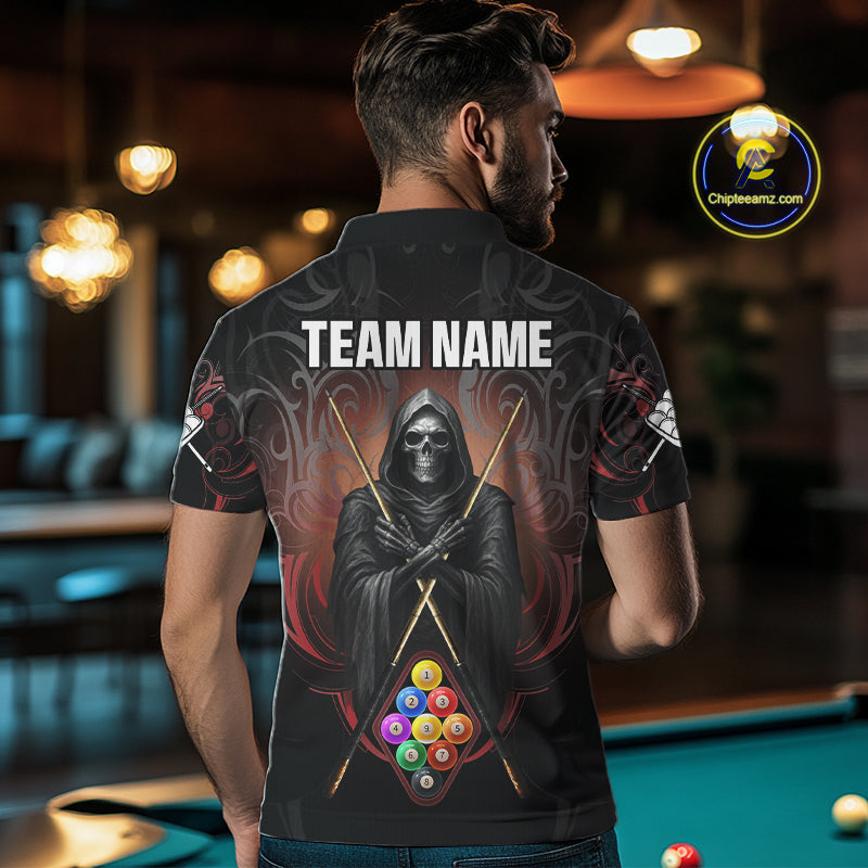 Personalized 9 Ball Tribal Billiard Shirts For Men Custom Grim Reaper 9 Ball Pool Team Jerseys TDM4184