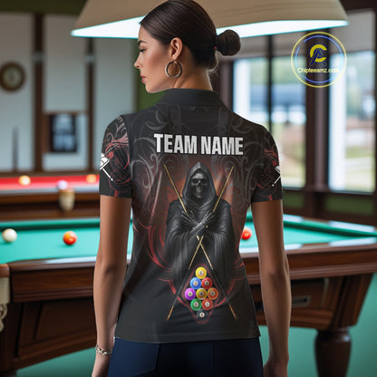 Personalized 9 Ball Tribal Billiard Shirts For Women Custom Grim Reaper 9 Ball Pool Team Jerseys TDM4184