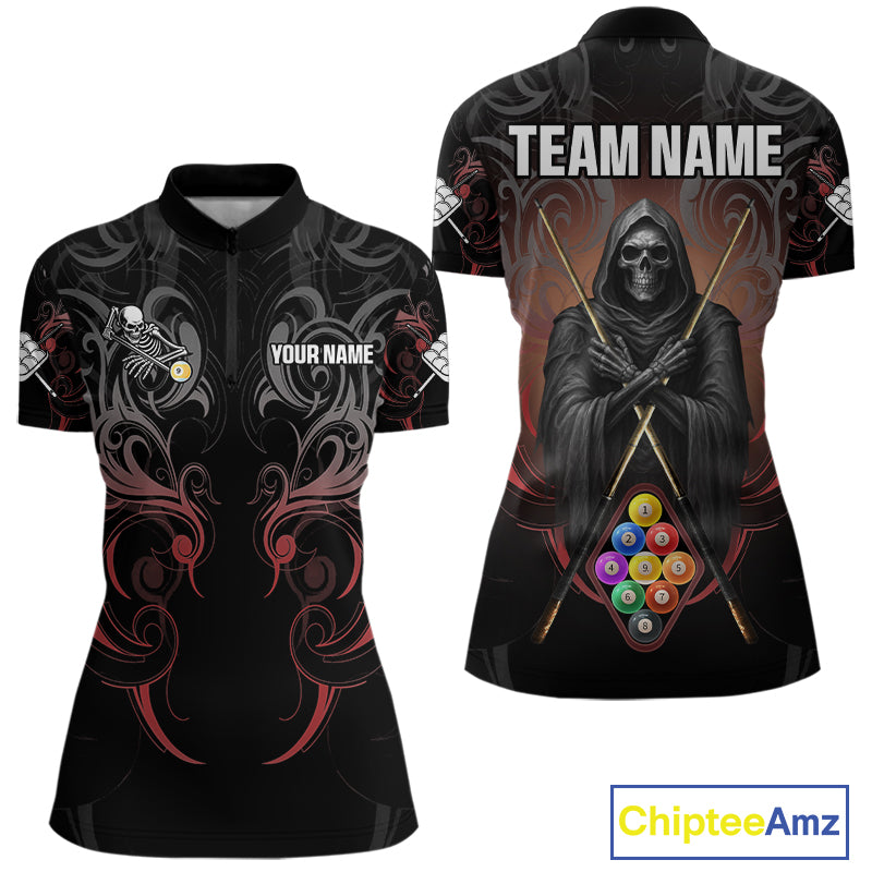 Personalized 9 Ball Tribal Billiard Shirts For Women Custom Grim Reaper 9 Ball Pool Team Jerseys TDM4184
