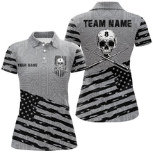 Load image into Gallery viewer, Personalized Grey US Flag Skull Billiard Shirts For Women Custom Patriotic Billiard Pool Jerseys TDM2220