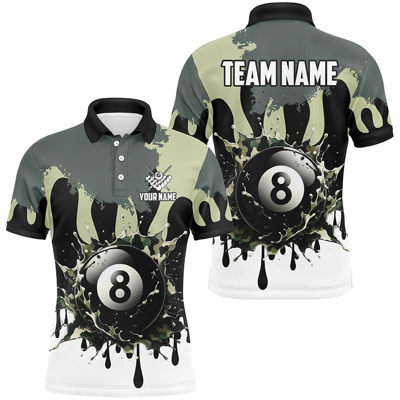Personalized 8 Ball Pool Green Camo Ink Billiard Shirts For Men, Gifts For Team Billiard Lovers TDM2225
