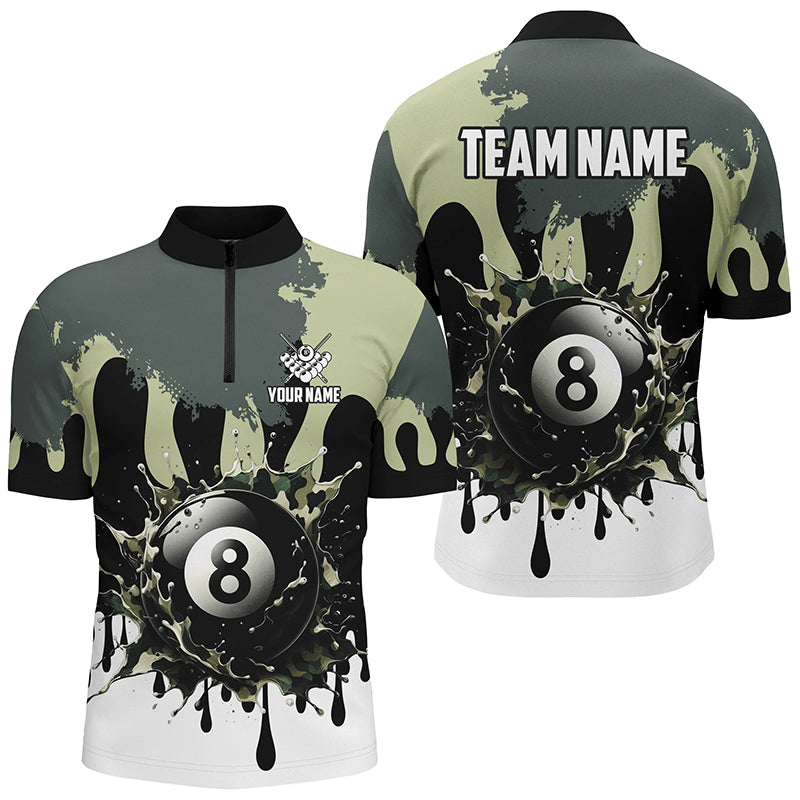 Personalized 8 Ball Pool Green Camo Ink Billiard Shirts For Men, Gifts For Team Billiard Lovers TDM2225