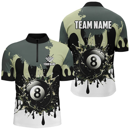 Personalized 8 Ball Pool Green Camo Ink Billiard Shirts For Men, Gifts For Team Billiard Lovers TDM2225