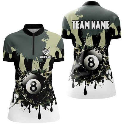 Personalized 8 Ball Pool Green Camo Ink Billiard Shirts For Women, Gifts For Team Billiard Lovers TDM2225