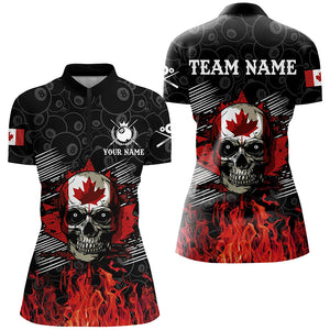 Retro Skull Canadian Flag Patriotic Custom Billiard Shirts For Women, 8 Ball Pattern Billiard Jerseys TDM2227