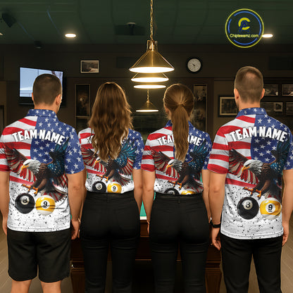 Personalized American Flag Eagle 8 Ball 9 Ball Billiard Jersey For Women, Patriotic Pool Team Shirts TDM7246