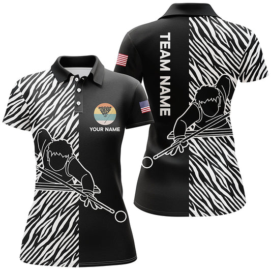 Personalized Billiard Player 3D All Over Print Zebra Pattern Billiard Polo Shirts For Women TDM0105