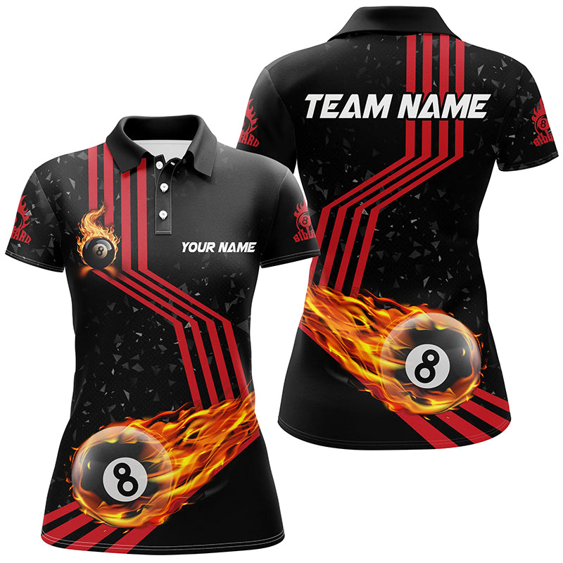 Personalized Ball 8 Fire Racing Road Billiard Jerseys For Women, Best Billiards Shirts For Team |Red TDM2486
