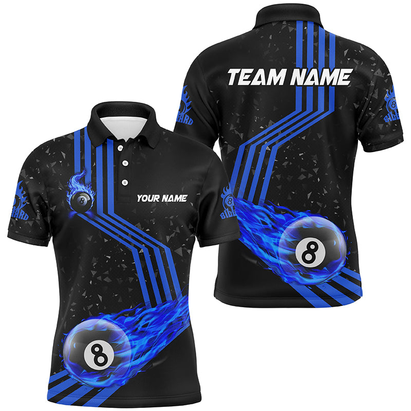 Personalized Ball 8 Fire Racing Road Billiard Jerseys For Men, Best Billiards Shirts For Team |Blue TDM2487