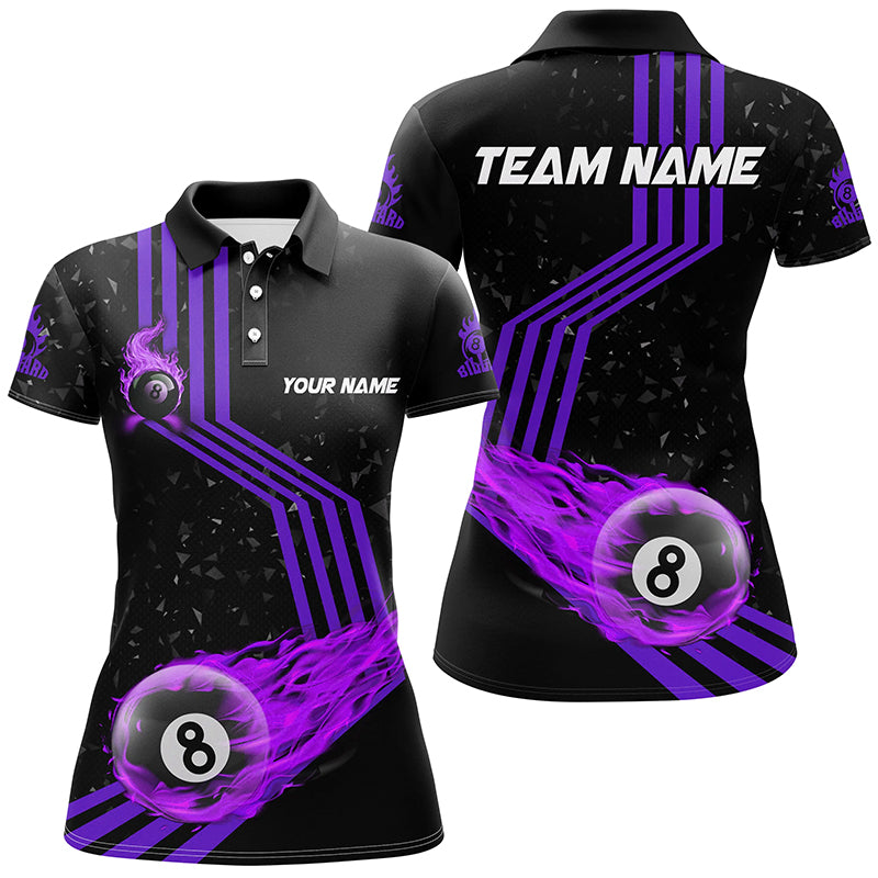 Personalized Ball 8 Fire Racing Road Billiard Jersey For Women Best Billiards Shirts For Team |Purple TDM2488