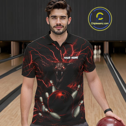 Personalized Red Lightning Thunder Cobra Snake Bowling Shirt For Men Custom Bowling Team Jersey TDM7497