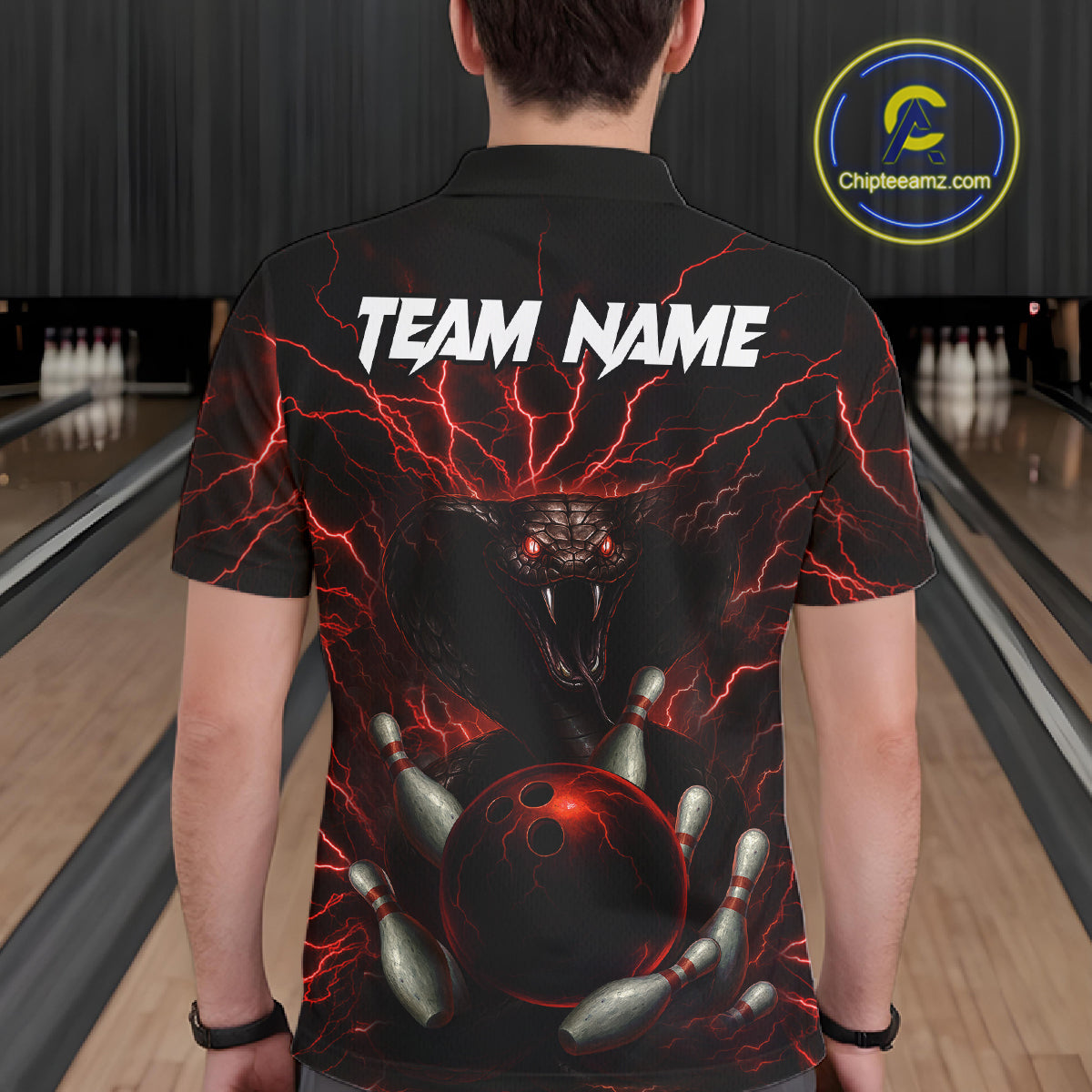 Personalized Red Lightning Thunder Cobra Snake Bowling Shirt For Men Custom Bowling Team Jersey TDM7497