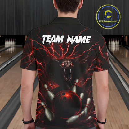 Personalized Red Lightning Thunder Cobra Snake Bowling Shirt For Men Custom Bowling Team Jersey TDM7497