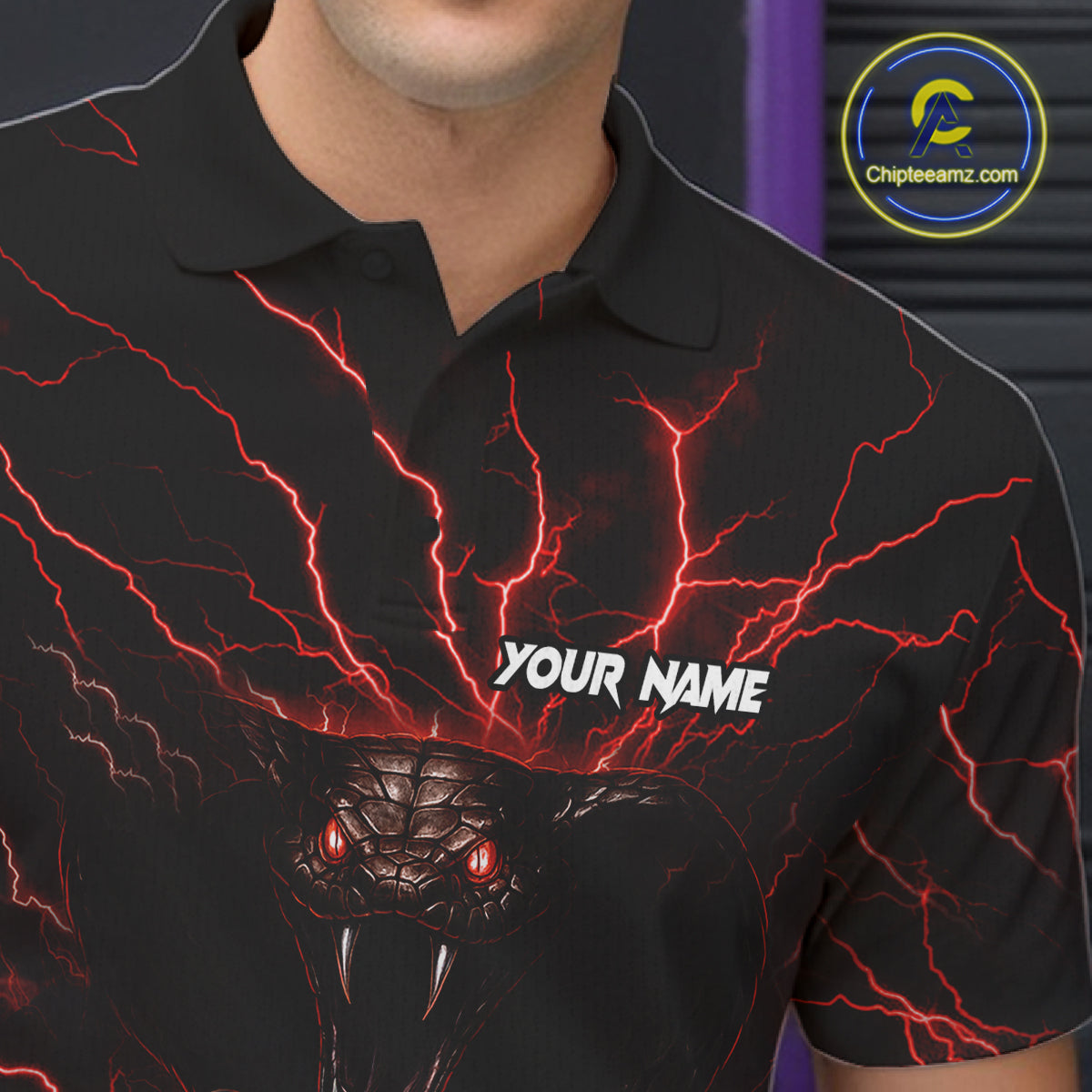 Personalized Red Lightning Thunder Cobra Snake Bowling Shirt For Men Custom Bowling Team Jersey TDM7497