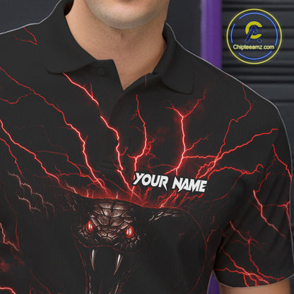 Personalized Red Lightning Thunder Cobra Snake Bowling Shirt For Men Custom Bowling Team Jersey TDM7497