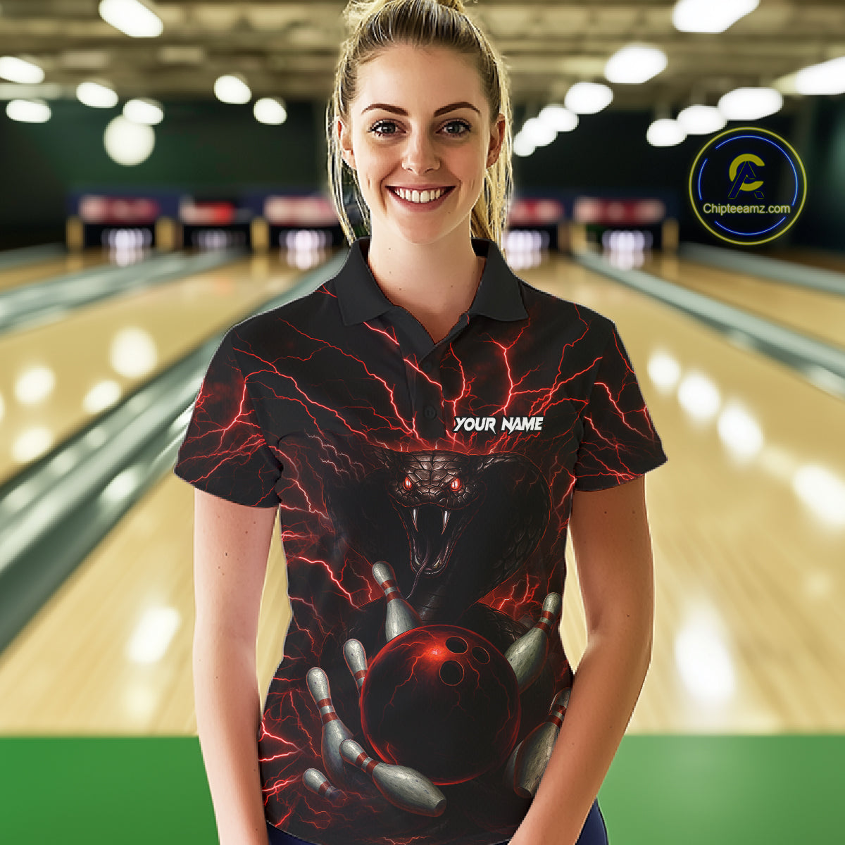 Personalized Red Lightning Thunder Cobra Snake Bowling Shirt For Women Custom Bowling Team Jersey TDM7497