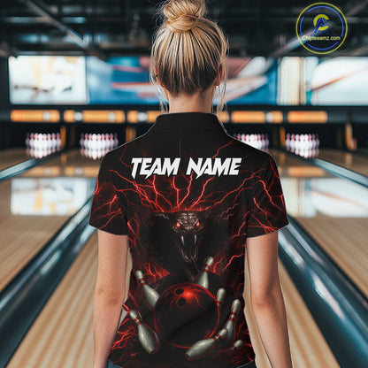 Personalized Red Lightning Thunder Cobra Snake Bowling Shirt For Women Custom Bowling Team Jersey TDM7497