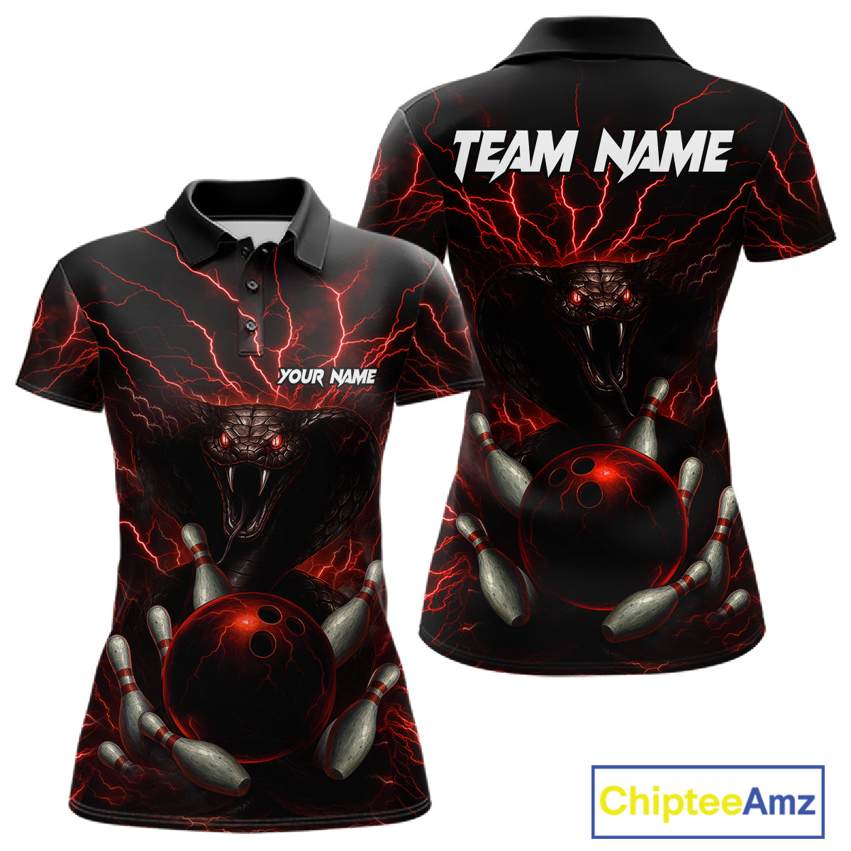 Personalized Red Lightning Thunder Cobra Snake Bowling Shirt For Women Custom Bowling Team Jersey TDM7497