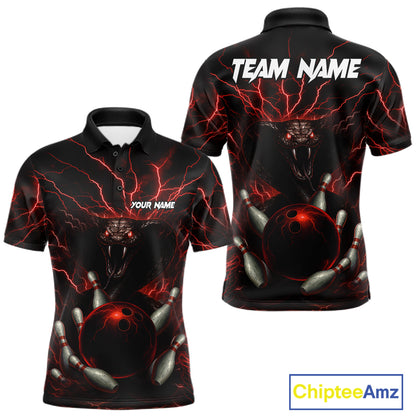 Personalized Red Lightning Thunder Cobra Snake Bowling Shirt For Men Custom Bowling Team Jersey TDM7497