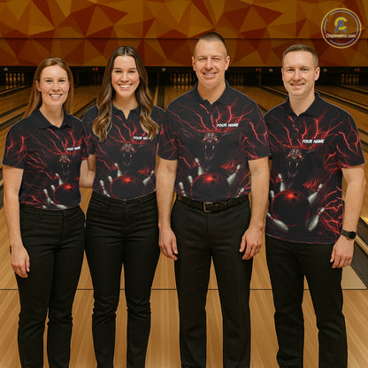 Personalized Red Lightning Thunder Cobra Snake Bowling Shirt For Women Custom Bowling Team Jersey TDM7497