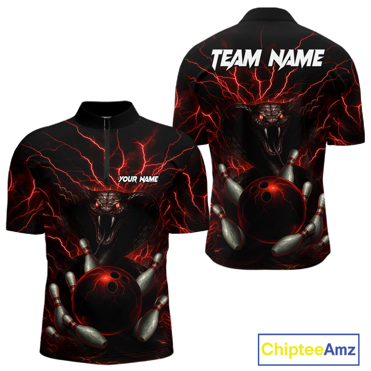 Personalized Red Lightning Thunder Cobra Snake Bowling Shirt For Men Custom Bowling Team Jersey TDM7497