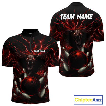 Personalized Red Lightning Thunder Cobra Snake Bowling Shirt For Men Custom Bowling Team Jersey TDM7497