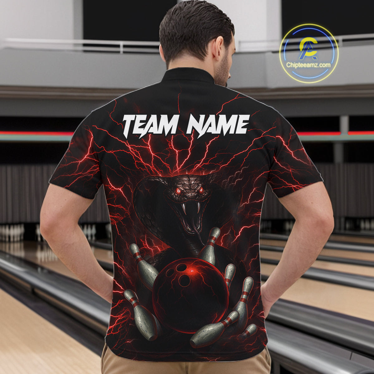 Personalized Red Lightning Thunder Cobra Snake Bowling Shirt For Men Custom Bowling Team Jersey TDM7497