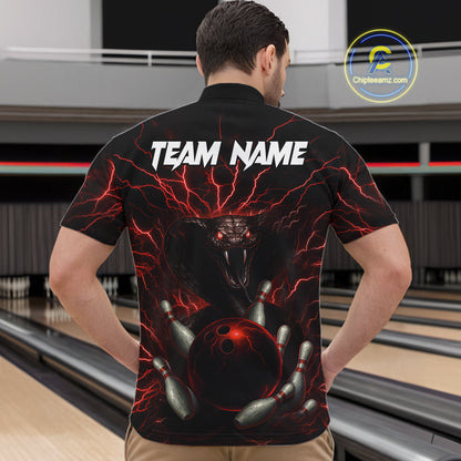 Personalized Red Lightning Thunder Cobra Snake Bowling Shirt For Men Custom Bowling Team Jersey TDM7497