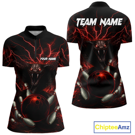 Personalized Red Lightning Thunder Cobra Snake Bowling Shirt For Women Custom Bowling Team Jersey TDM7497